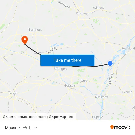 Maaseik to Lille map