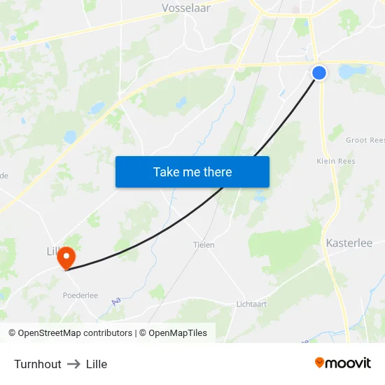 Turnhout to Lille map