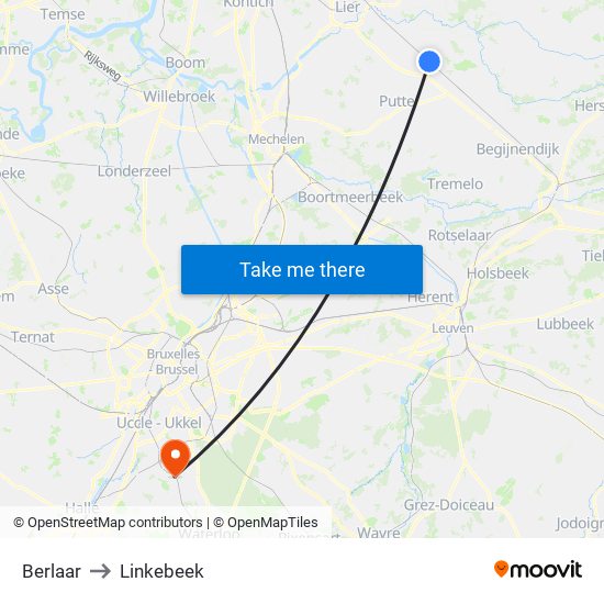 Berlaar to Linkebeek map