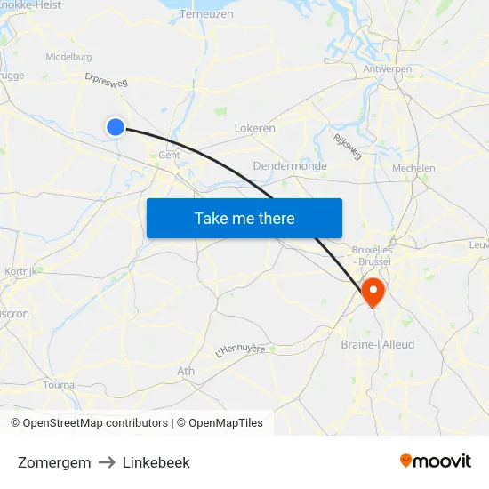 Zomergem to Linkebeek map