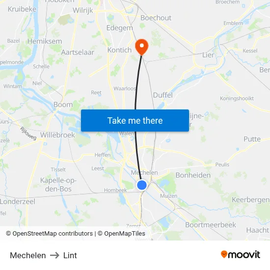 Mechelen to Lint map