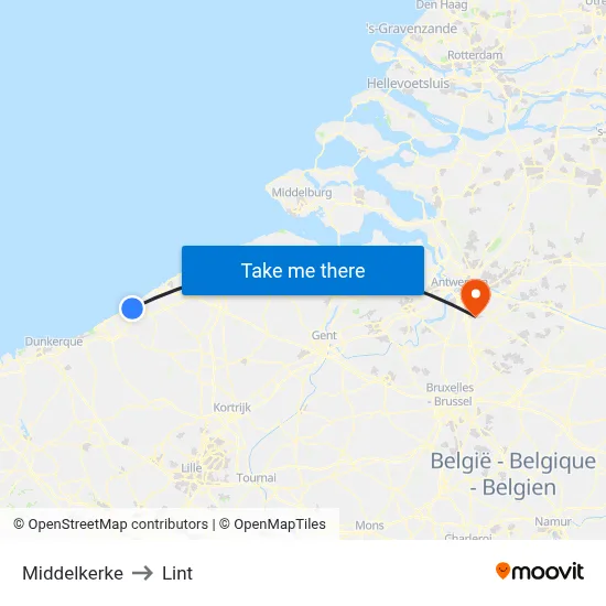 Middelkerke to Lint map