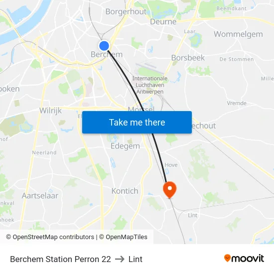 Berchem Station Perron 22 to Lint map