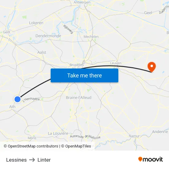 Lessines to Linter map