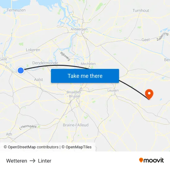 Wetteren to Linter map