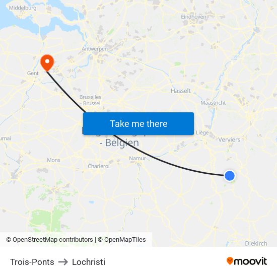 Trois-Ponts to Lochristi map