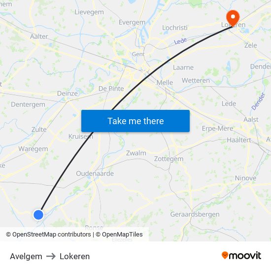 Avelgem to Lokeren map