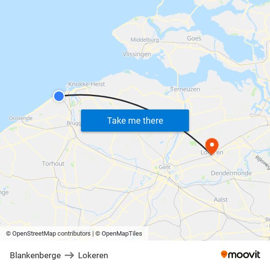 Blankenberge to Lokeren map