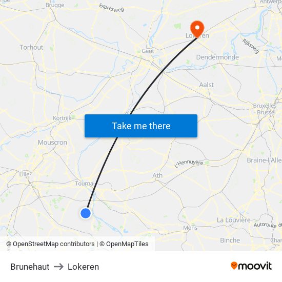 Brunehaut to Lokeren map