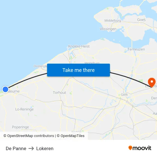 De Panne to Lokeren map