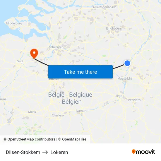 Dilsen-Stokkem to Lokeren map