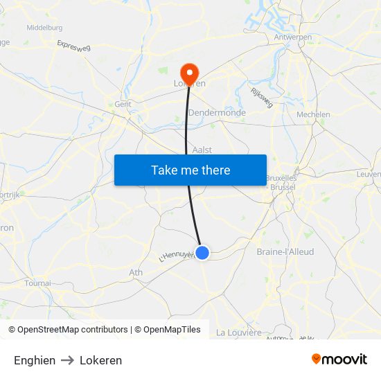 Enghien to Lokeren map