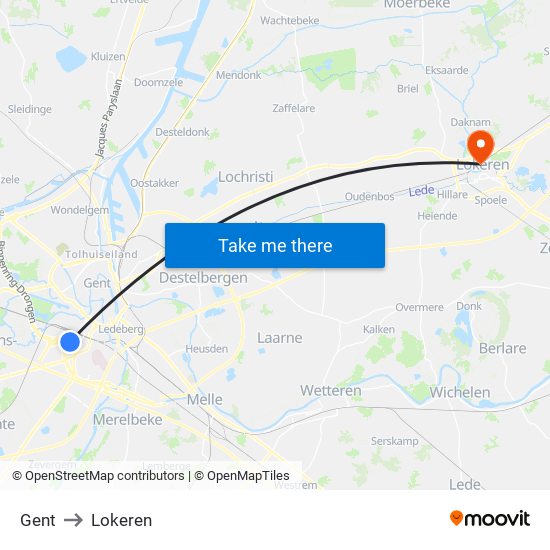Gent to Lokeren map
