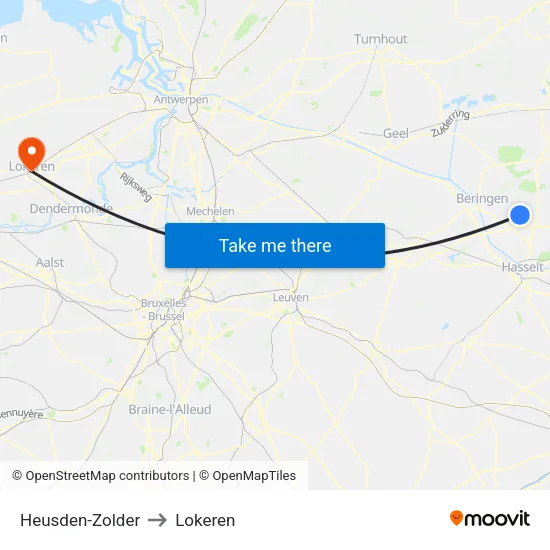 Heusden-Zolder to Lokeren map