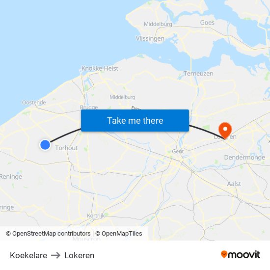 Koekelare to Lokeren map