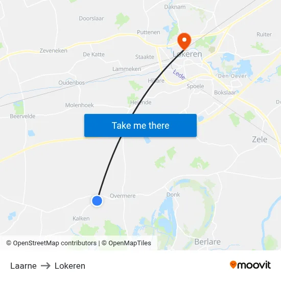 Laarne to Lokeren map