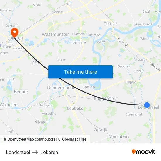 Londerzeel to Lokeren map
