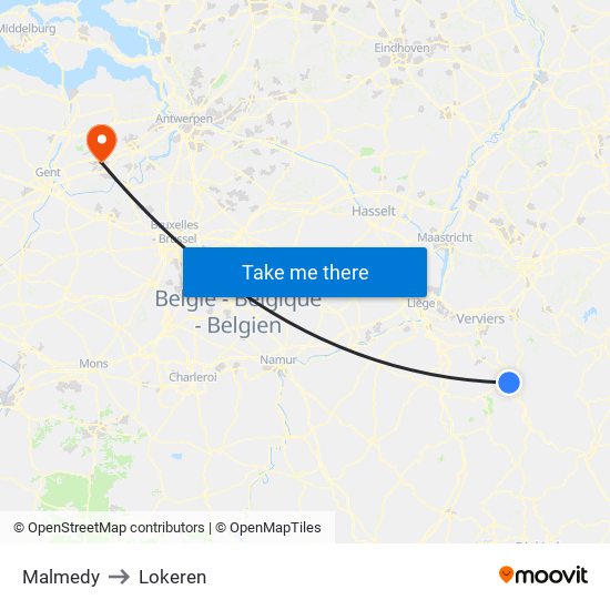 Malmedy to Lokeren map