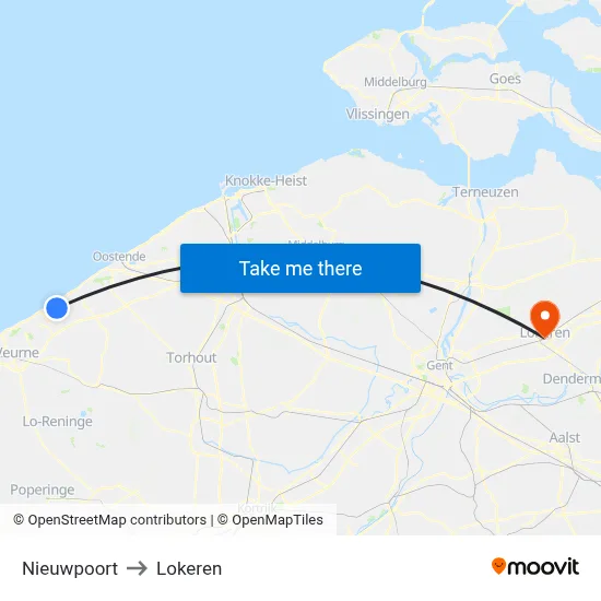 Nieuwpoort to Lokeren map