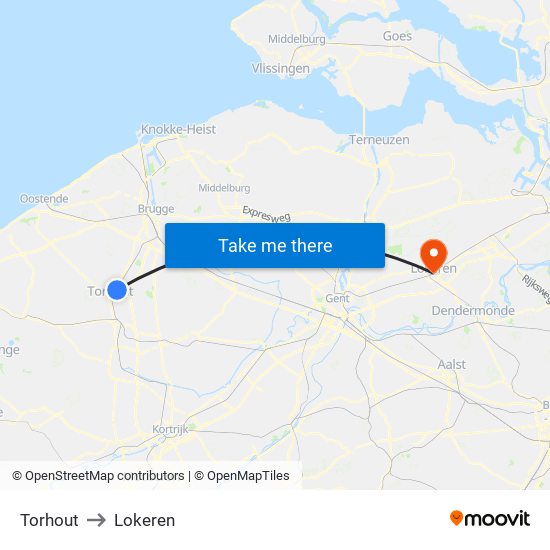 Torhout to Lokeren map