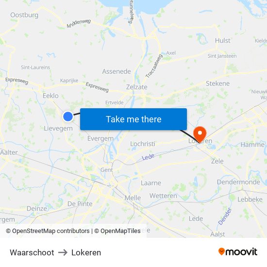 Waarschoot to Lokeren map