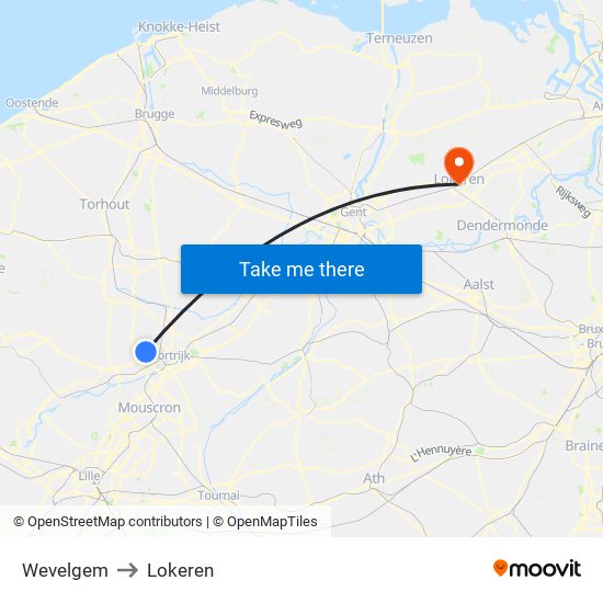 Wevelgem to Lokeren map