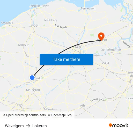 Wevelgem to Lokeren map