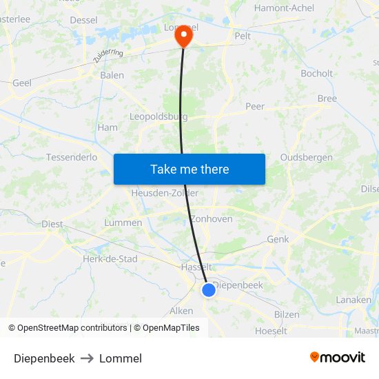 Diepenbeek to Lommel map