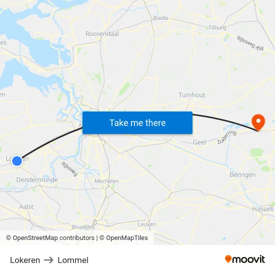Lokeren to Lommel map