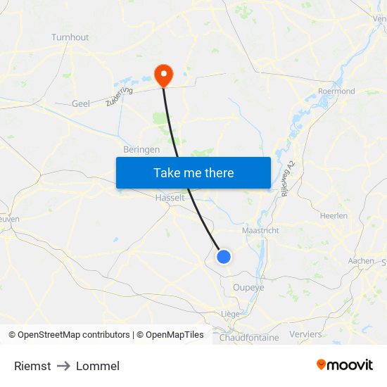 Riemst to Lommel map