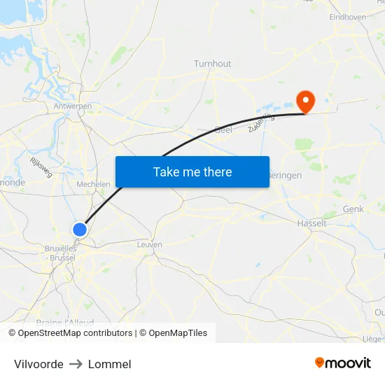 Vilvoorde to Lommel map