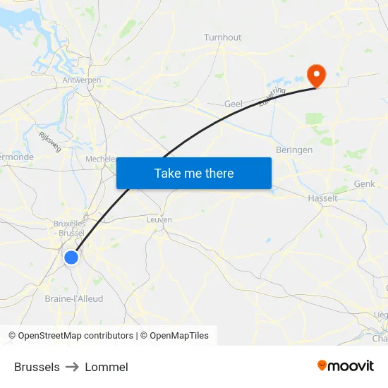 Brussels to Lommel map