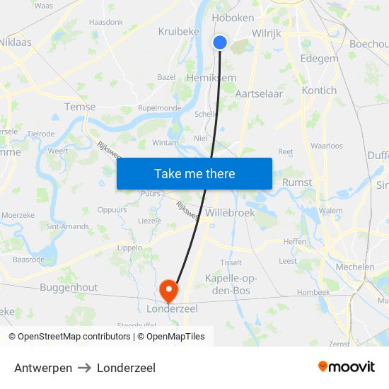 Antwerpen to Londerzeel map