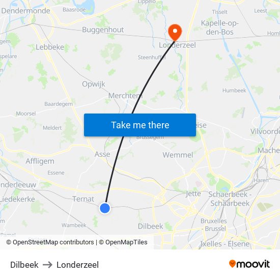 Dilbeek to Londerzeel map
