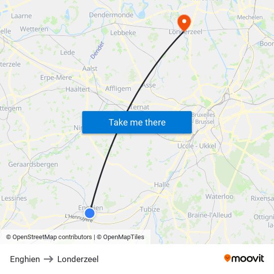 Enghien to Londerzeel map