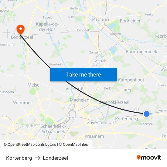 Kortenberg to Londerzeel map