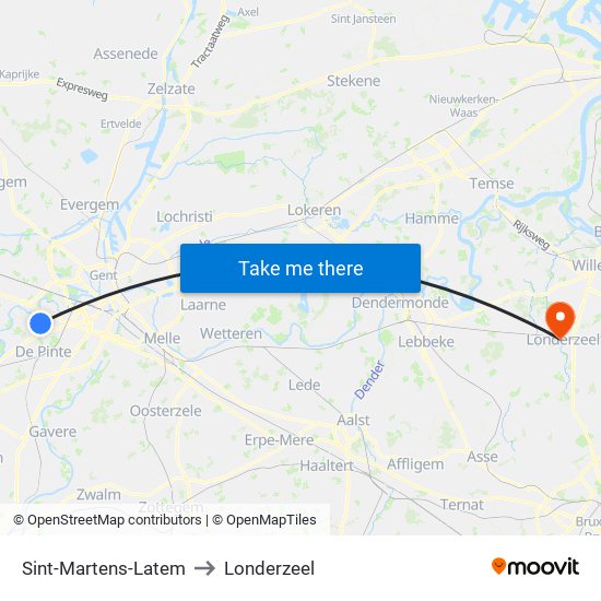 Sint-Martens-Latem to Londerzeel map