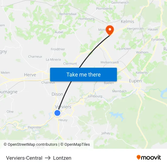 Verviers-Central to Lontzen map