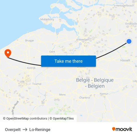 Overpelt to Lo-Reninge map