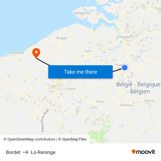 Bordet to Lo-Reninge map