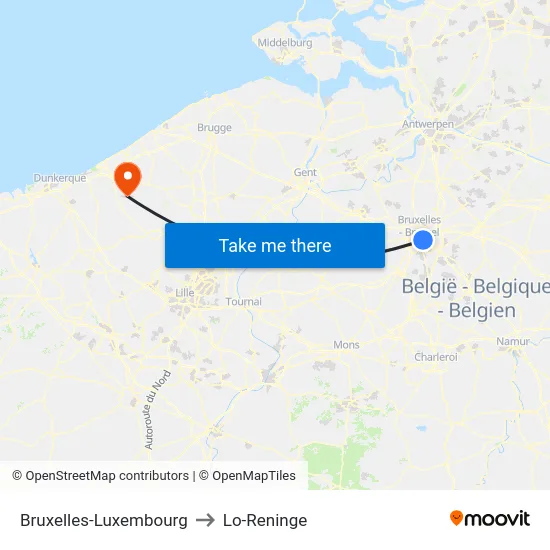 Bruxelles-Luxembourg to Lo-Reninge map