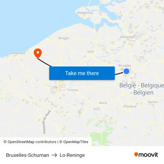 Bruxelles-Schuman to Lo-Reninge map