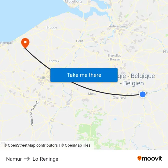 Namur to Lo-Reninge map