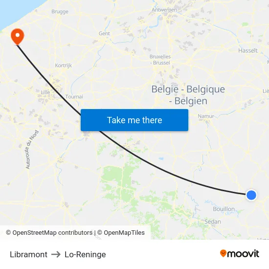 Libramont to Lo-Reninge map