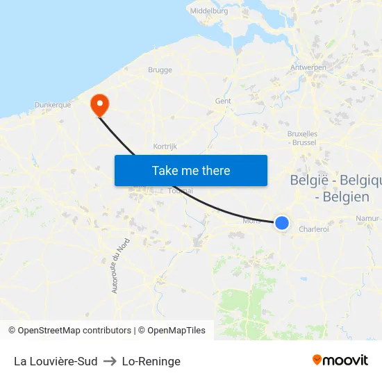 La Louvière-Sud to Lo-Reninge map