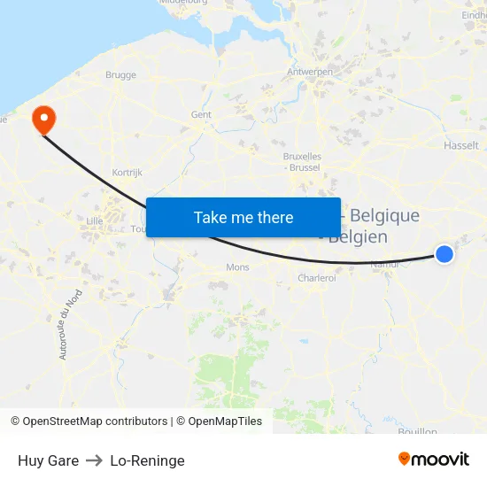 Huy Gare to Lo-Reninge map