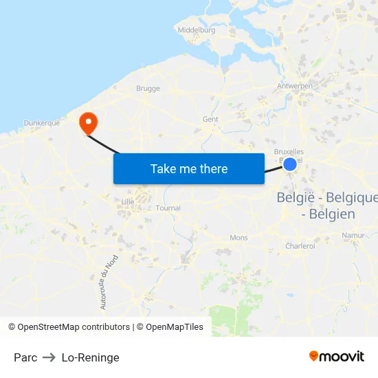 Parc to Lo-Reninge map