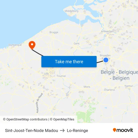 Sint-Joost-Ten-Node Madou to Lo-Reninge map