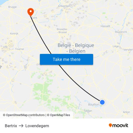 Bertrix to Lovendegem map