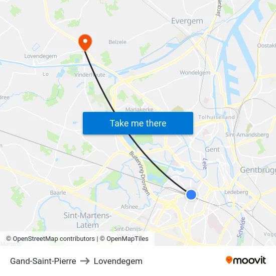 Gand-Saint-Pierre to Lovendegem map